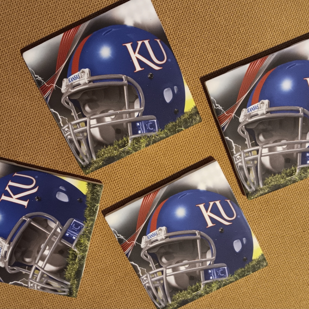 KU Blue Football Helmet Coasters